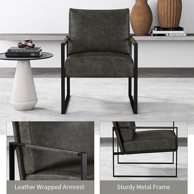CANMOV Modern Accent Chair Set of 4 PU Leather Armchair with Metal FrameComfy Single Reading Chair with Soft Padded Backrest and Cushion for Living Room BedroomReading RoomOfficeDark Grey