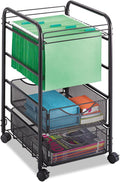 Safco 5215BL Onyx Mesh Open File Cart with 2 Storage Drawers Black