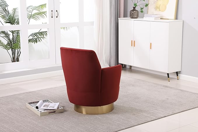 Set of 2 Swivel Accent Chair Modern Velvet American Design Swivel Round Barrel Chairs Upholstered Cozy Style for Living Room Bedroom Home Office (Brownish red 2-Pack)