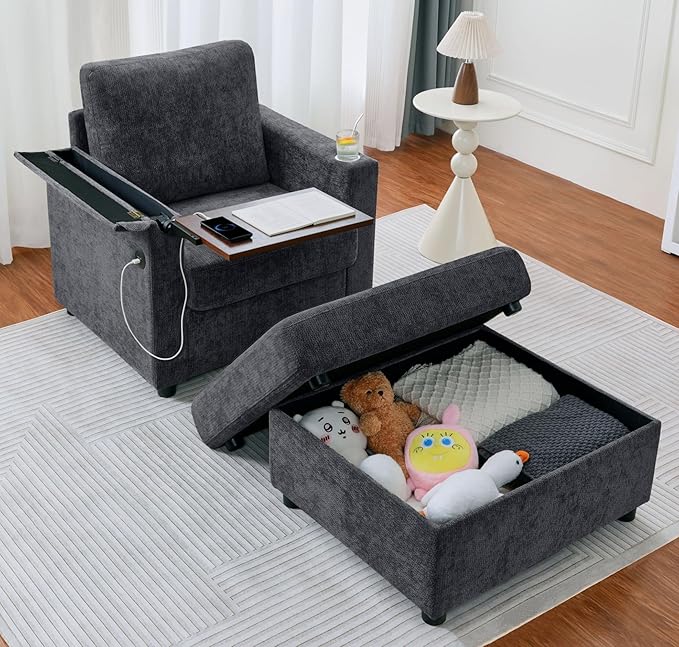 34.25 Accent Chairs with Storage Ottoman Set Upholstered Living Room Chairs for Reading Chair with Chaise Lounge Chairs Indoor Comfortable Armchair for Bedroom (Gray 34.25)