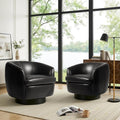 UIXE Leather Swivel Barrel Accent Chairs Set of 2 Comfy Round Faux Leather Armchair Reading Chair for Living Room Barrel Club Chairs Bedroom Black