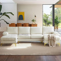 VINGLI 110 Large U-Shape Sectional Sofa Couch with 51 D Double Chaise for Living Room Modern Sectional Couch Set with Soft 5.9 Thickness Seating Padding Chenille FabricMetal Gold Legs(Beige)