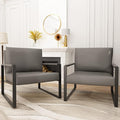 Recaceik Leather Accent Chairs Set of 2 Modern Armchair with Extra-Large Ergonomic Cushion Sturdy Metal Frame Anti-Scratch Foot Mats Single Sofa Chair for Living Room