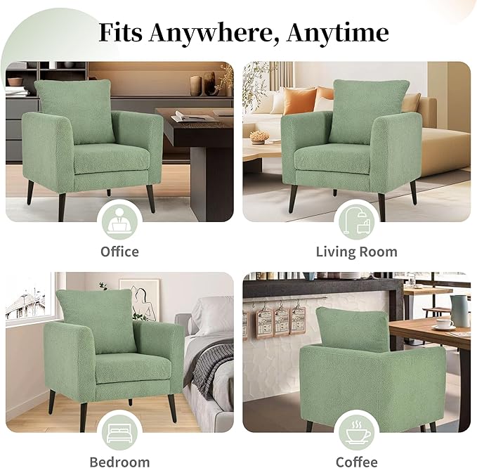 cinkehome Accent Chair for Living Room Modern Upholstered Teddy Barrel Arm Chair Large Pillow Solid Wood Legs