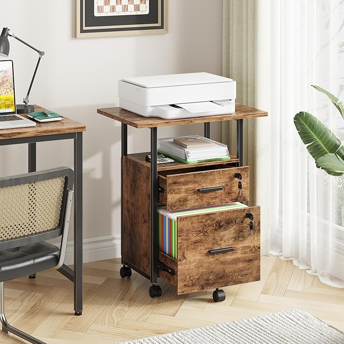 GYIIYUO 2 Drawer File Cabinet with 24'' Extended Desktop 2 Wood Drawer File Cabinet with 22'' Extended Desktop and Lock