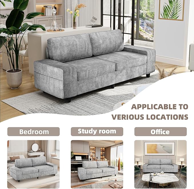 3 Seater Sofa Couch with Deep Seats 84 Mid Century Modern Chenille Fabric Sofa with Armrests Comfy Couches for Living Room Bedroom Apartment and Office