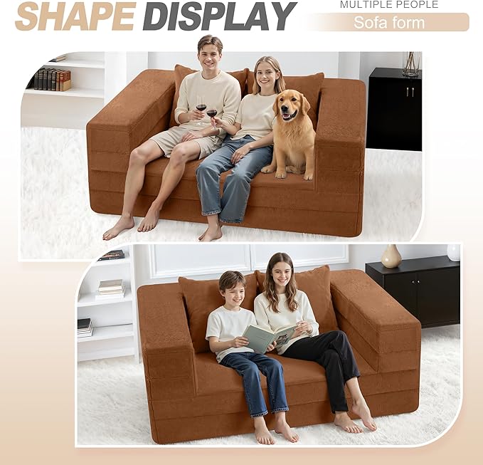 Futon Sofa Bed with Pillow 3-in-1 Sleeper Sofa Bed with Removable Cover Convertible Floor Sofa Bed No Assembly Boneless Couch for Living Room Bedroom