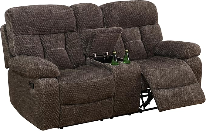Manual Recliner Sofa for 2 SeatsFlanne Reclining Living Room CouchDouble Recliner Loveseat with Storage Console and Cup Holders for House/Office/Loft/RV(Brown Flanne2 Seats)