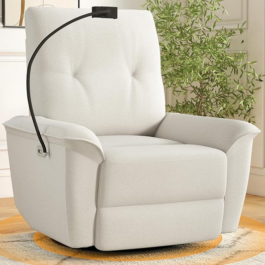 Power Swivel Rocker Recliner Chair for Nursery Upholstered Glider Rocking Chair with Phone HolderUSB Ports Small Recliners for Small Spaces Living Room Bedroom
