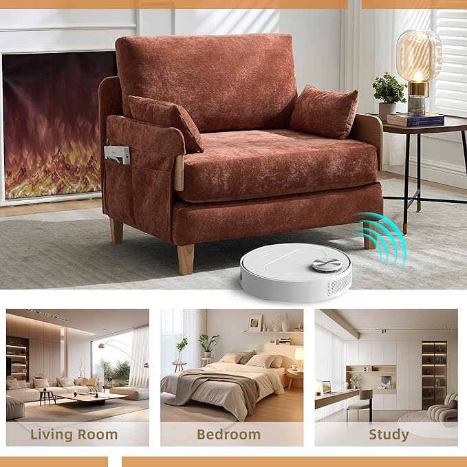 3-in-1 Convertible Sleeper Chair Sleeper Sofa Couch Bed Oversized Accent Chair with 3 Pillows Comfy Chenille Reading Armchair Sofa Cama Couch Guest Bed for Small Spaces Orange