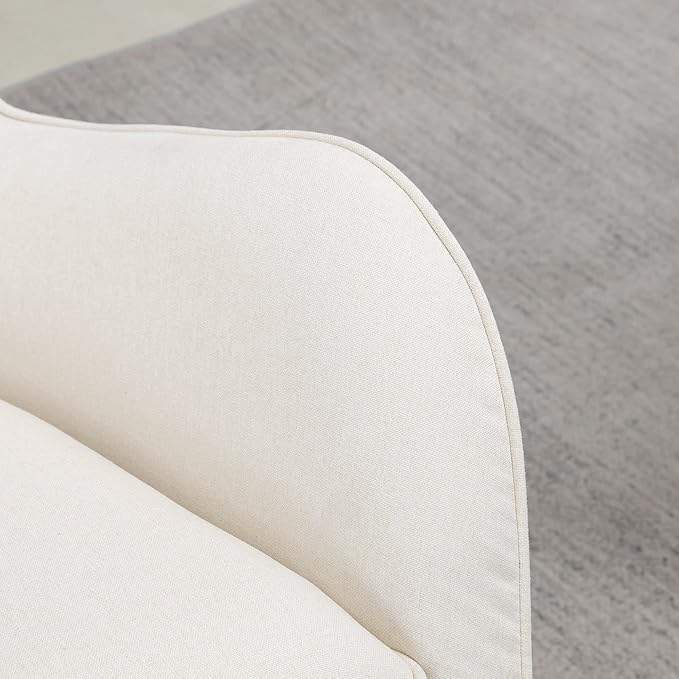 HOMCOM Mid-Century Fabric Rocking Chair Sofa Armchair Tufted Rocker Wingback Accent Chair with Padded Seat Rubber Wood Base for Home Studio Bedroom Living Room Cream White