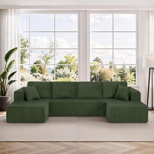 Comfortable Compression U-Shaped Modular Combination Sofa Compression Combination Modern Minimalist Corduroy Sofa Suitable for Living Room and Bedroom (Green)