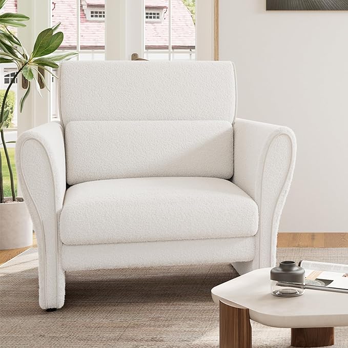 GarveeHome Modern Accent Chair Boucle Upholstered Armchair for Living Room Mid-Century Lounge Chair Comfy Single Sofa for Bedroom Office Beige
