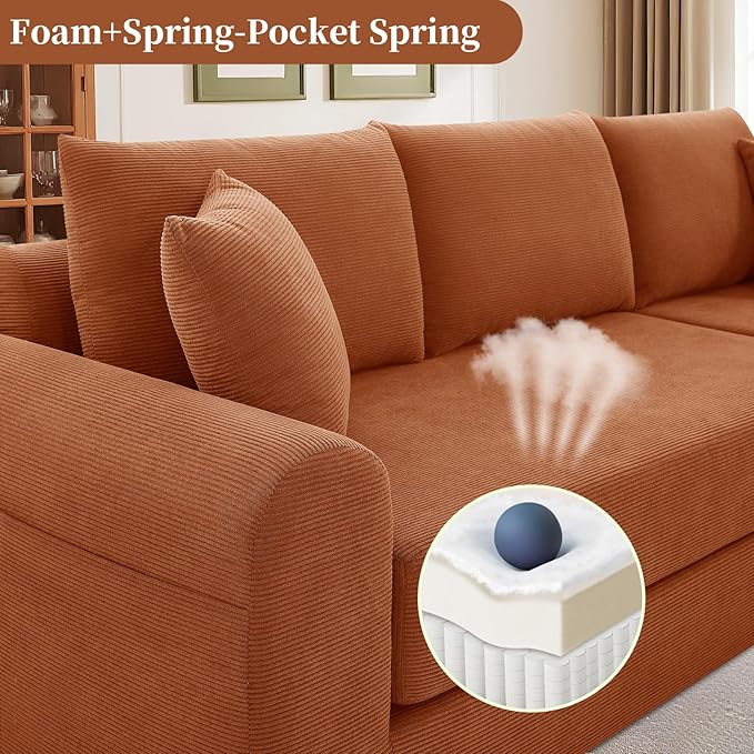 KBQ Modular Sectional Couch in a Box 103 L Shaped Boneless Cloud Couch with Deep Seat Convertible Sofa Bed for Living Room Bedroom Apartments No Assembly Required Orange Right Facing Chaise