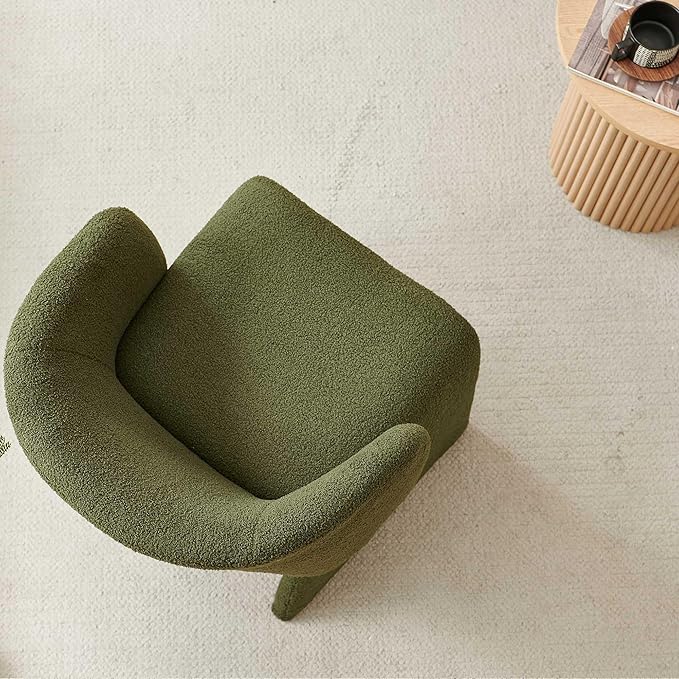 Modern Barrel Kitchen Chairs Set of 4 Upholstered Accent Chair Living Room Chair for Kitchen Waiting Room Bedroom Office Dining Room Green Teddy Velvet
