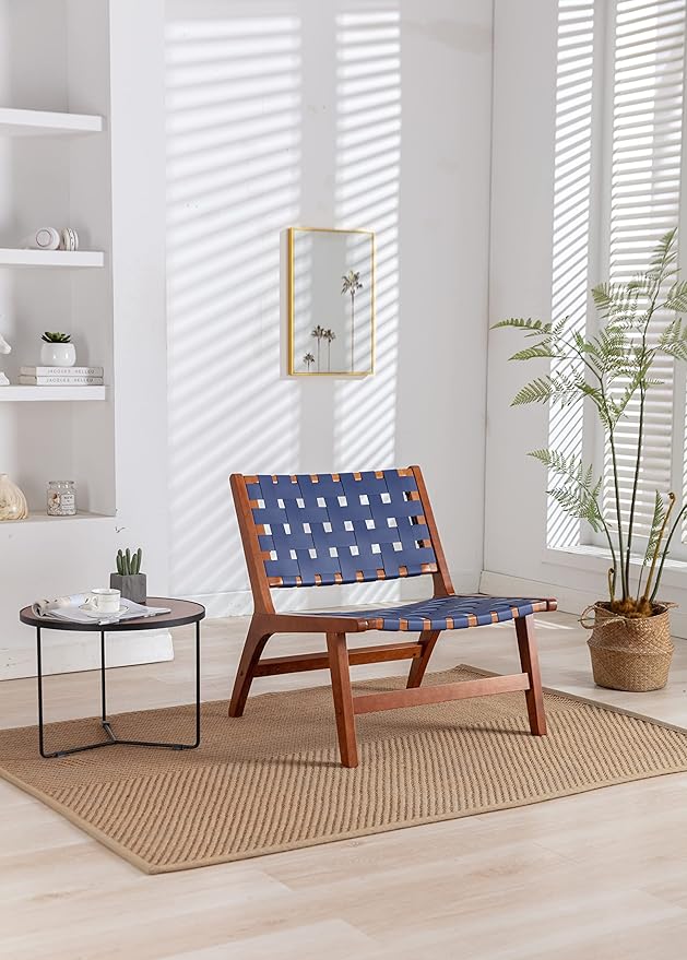 Solid Wood Frame Chair with White Faux Wool. Modern Accent Chair Lounge Chair for Living Room