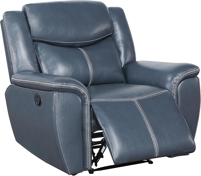 Coaster Home Furnishings - Sloane - Faux Leather Upholstered Recliner Chair with Manual Reclining Padded Arms and Pull Handle - Living Room - Blue - 610273