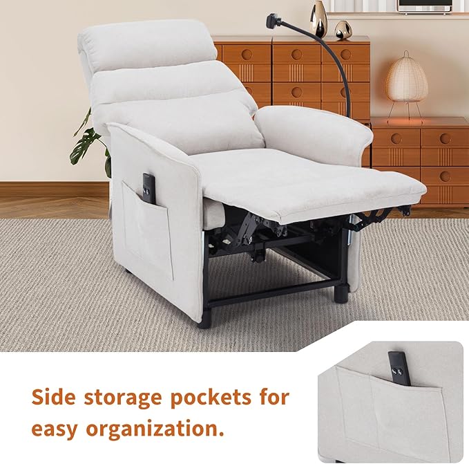 Power Recliner Chair with Remote Control Electric Reclining from 90°–155° Oversized Linen Fabric Recliner for Living Room Wide Seat Comfort for Reading Gaming &amp TV Watching(Beige)