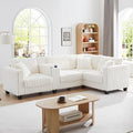 105 Modular Sectional Sofa Comfy Faux Rabbit Fur L-Shaped Cloud Couch with Center Console Cup Holders and Storage 4 Seater Sofa Couch for Living Room Apartment (White)