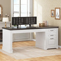 SEDETA Office Desk with 3 Drawers 55 Executive Computer Desk with Storage Drawers Farmhouse Desk with Power Outlet for Home Office White