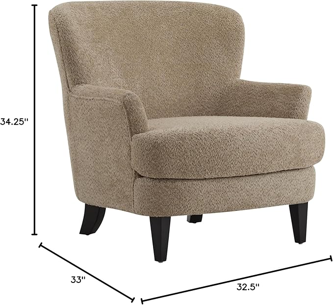 Christopher Knight Home Winnie Accent Chair and Ottoman Set Living Room/Bedroom Wooden Comfy Reading Chair with Footrest Stool Boucle Upholstered Wingback Single Sofa Brown