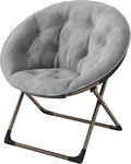 Saucer ChairFaux Fur Comfy Folding Chair with Folding Metal Frame Oversized Plush Flower Accent SeatLounge Moon Chair for Bedroom Dorm or Living RoomGrey