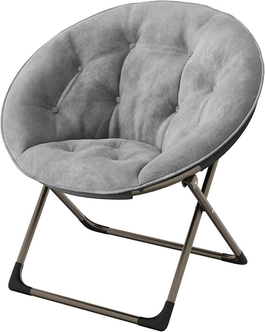 GAOMON Saucer Chair Comfy Chair Faux Fur Lounge Moon Chair with Folding Metal Frame Oversized Plush Flower Accent Seat for Adults Teens &amp Kids for Teens Bedroom Dorm or Living Room Grey