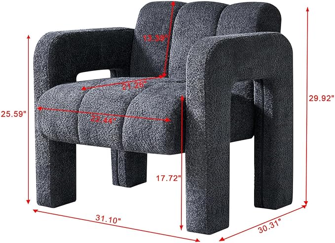 Accent Chair Living Room Chairs Modern Comfy Reading Nook Chair for Bedroom Upholstered Boucle Fabric Side Chair Armchair for Living Room Office (Dark Grey)
