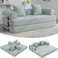 4‑in‑1 Convertible Sleeper Sofa Bed DIY Combination Floor Sofa Lounge Couch with Cylindrical Pillow Corduroy Futon Folding Mattress Couch for Apartment Bedroom Playroom Mint Blue