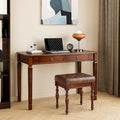 Solid Wood Makeup Vanity Table Set 46.1 Large Dressing Vanity Table with 2 Drawers and Vanity Bench Stool Writing Desk with Solid Wood Legs &amp Button Tufted Cushioned Stool Cherry&ampBrown