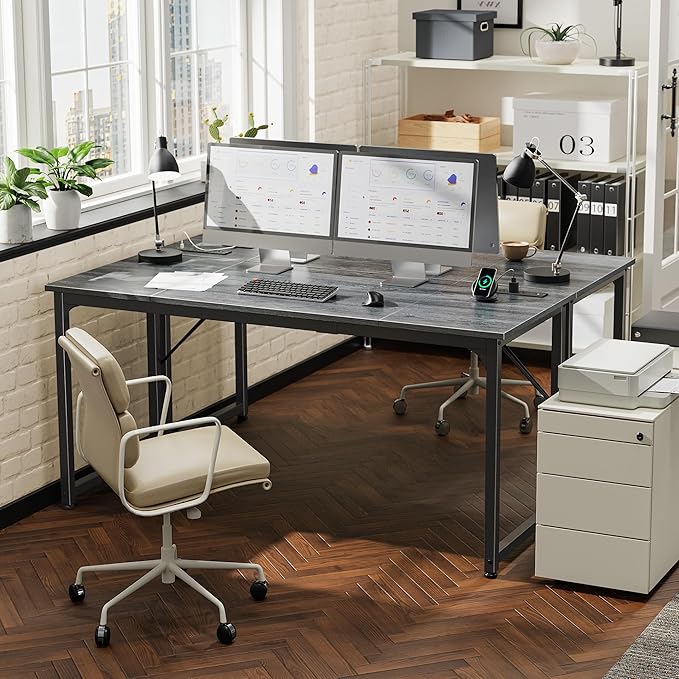 PRAISUN 63 X 24 Inch Office Computer Desk with Power Outlets and USB-C Port Larger and Longer Gaming Desk for Home Office Study Writing Work from Home Table Metal Frame Grey