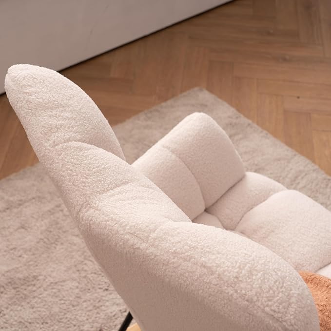 Swinging Chair Daycare Teddy Cushion high backrest Gliding Joystick Reading Chair Modern Swinging Accent Chair Gliding Lounge Chair Suitable for Living Room Daycare Bedroom (Ivory)