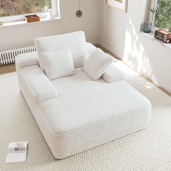 JACH 67 Oversized Boneless Sofa Bed Corduroy Sleeper Couch Lounge Chair Modern Comfy Deep Seat Lazy Sofas for Living Room Movie Room Game Room Small Space No Assembly (Beige)