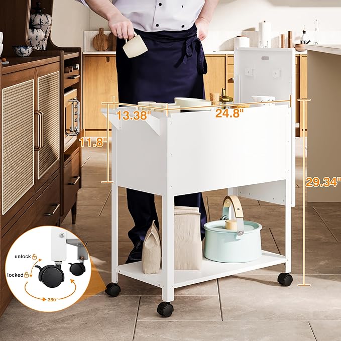 Mobile File Cart 2-Tier Rolling File Cart with Wheels Hanging Files Metal File Cabinet with Lock and Sliding Covers for A4/Letter/Legal Size White