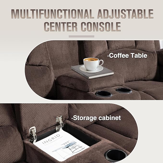 Oversized 72 Loveseat Recliner Sofa with Console Manual Double Reclining Sofa with USB Ports Cup Holders &amp 2 Phone Holders for Living Room Home Theater Game Room (Brown Velvet)