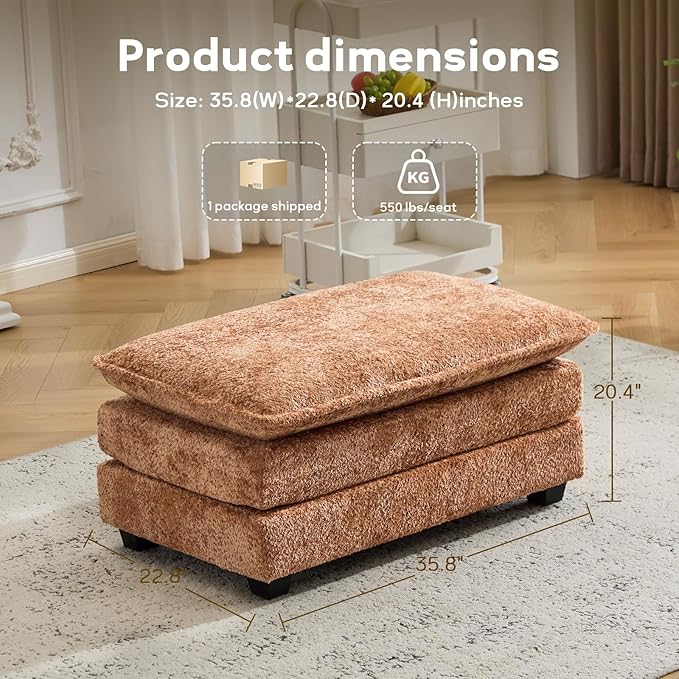Ottoman for Modular Sectional Sofa Deep Seat Ottoman for Living Room Bedroom and Entrance (Orange)