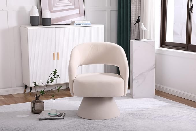 Swivel Accent Chair Armchair Round Barrel Chair in Fabric for Living Room Bedroom Beige