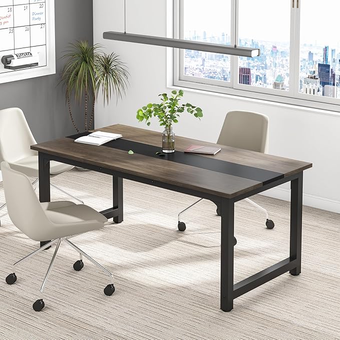 Tribesigns 63” Executive Desk Large Office Computer Desk with Thicken Frame Modern Simple Workstation Business Furniture for Home Office Vintage Grey/Black
