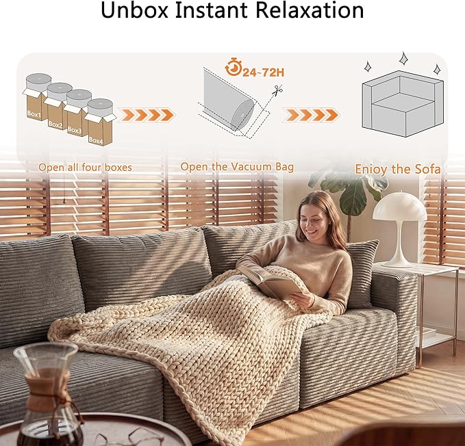 Homall Sectional Couches for Living Room Modern Boneless Couch with Deep Seat Upholstered Cloud Sofa No Assembly Required (Dark Grey Three-Seater Sofa)