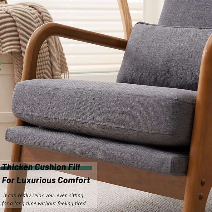 JOYBASE Lounge Accent Chair Mid Century Modern Chair High Back Chair Wood Frame Armchair Comfy Reading Chair for Living Room Office Bedroom (Dark Grey Fabric)