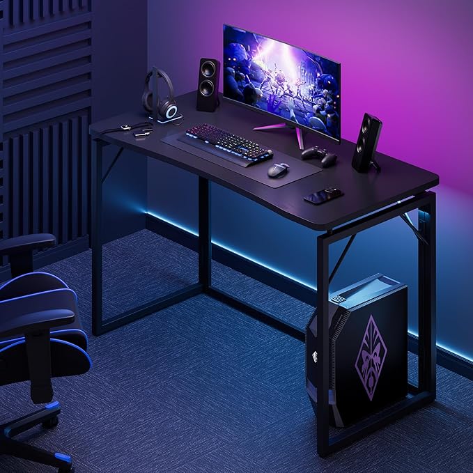 JOYMOOP Black 47.2 Folding Desk No Assembly Small Foldable Desk for Home Office Wooden Top Folding Computer Desk for Working Writing Studying - Large Size