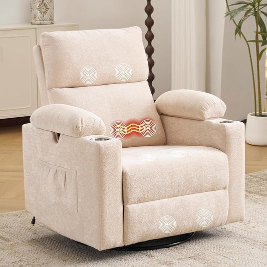 Rocking Chair Nursery with Adjustable Armrests Electric Glider Recliner Nursing Chair for Breastfeeding Power Swivel Recliner Chairs with Massage and Heat Adjustable Headrest  FSC Certified Beige