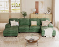 JUMMICO Sectional Couches for Living Room U Shaped Couch with Chenille Fabric 4 Seat Modern Sofa with Removable Pillows for Apartment and Small Space (Fabric Green)