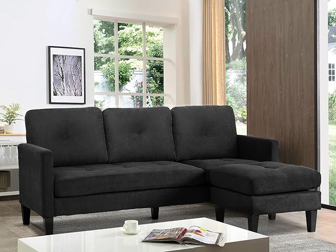 Convertible Sectional Sofa Couch with Chaise Black L Shaped Couch Sofa Set with Reversible Ottoman Modern Small Sectional Couches for Living RoomApartmentSmall Spaces (Black)