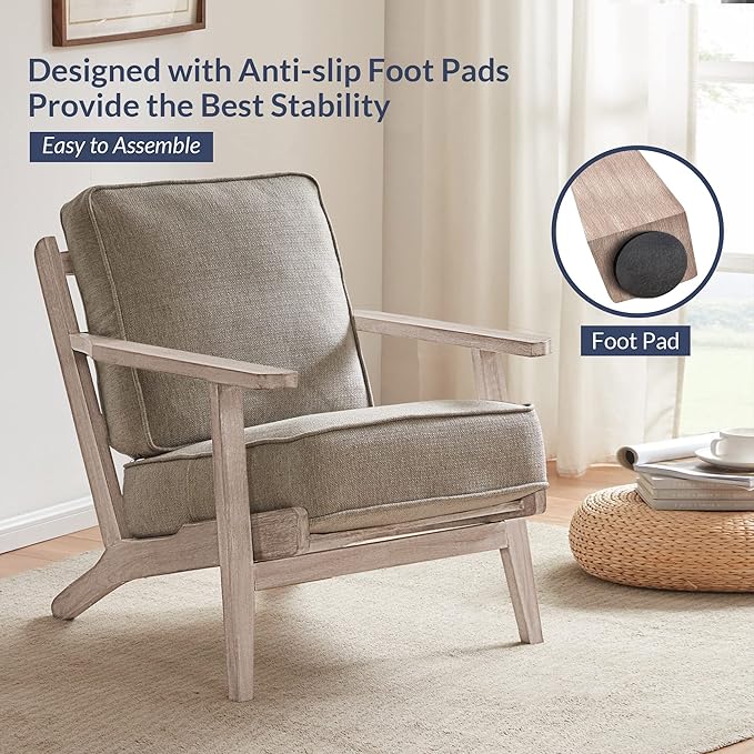 BELLEZE Mid Century Modern Chairs Set of 2 Upholstered Linen Arm Chairs with Sturdy Wood Frame Easy Assembly Comfortable Accent Chairs for Living Room Bedroom Office - Maximus (Gray)