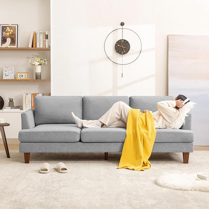 Mid Century Modern Couches for Living Room 89 Comfy Grey Couch Sofa with 3-Seater Deep Seats Upholstered Sofas for Living Room Office Apartment Bedroom
