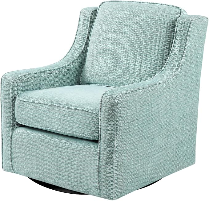 Madison Park Harris Swivel Chair - Solid Wood Plywood Metal Base Accent Armchair Modern Classic Style Family Room Sofa Furniture 28.5 Wide Dusty Aqua
