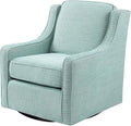 Madison Park Harris Swivel Chair - Solid Wood Plywood Metal Base Accent Armchair Modern Classic Style Family Room Sofa Furniture 28.5 Wide Dusty Aqua