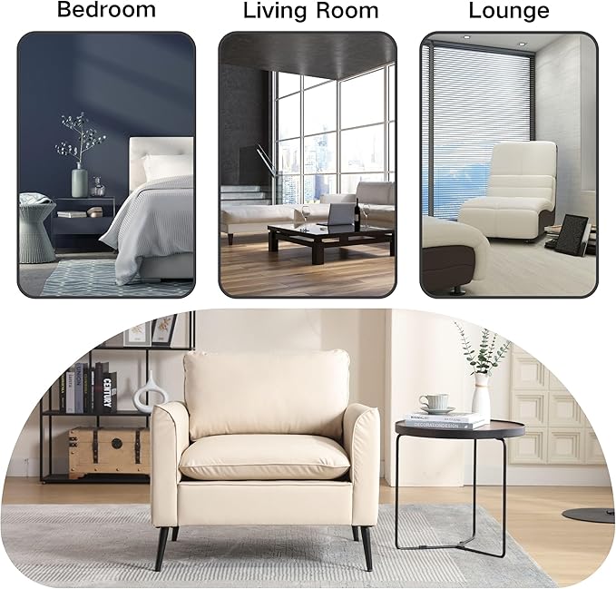 Modern Accent Chair Set of 2Comfy Reading Accent Chairs Sofa ChairsUpholstered PU Faux Leather Armchair with Wood Legs for Living RoomBedroomBeige