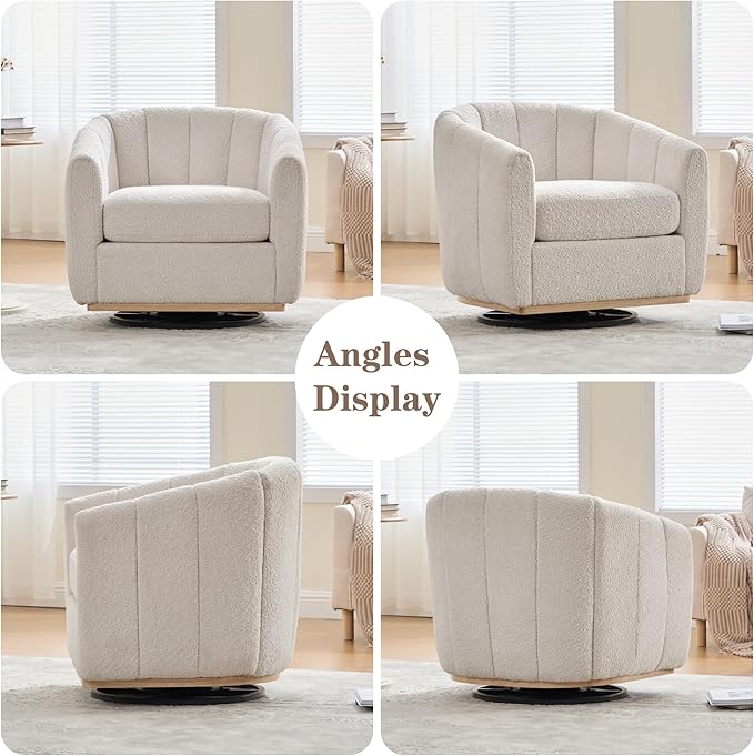 Mlmh &amp Kngwa 32.28 W Swivel Barrel Accent Chair Chenille Upholstered Swivel Chair Comfy Chairs Single Sofa for Living Room Bedroom Ivory